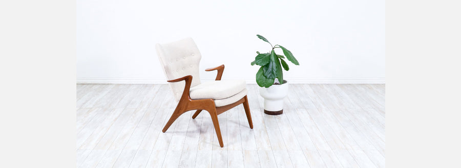 Kurt Ostervig Teak & Boucle Tweed Wing Chair for Rolschau Mobler
