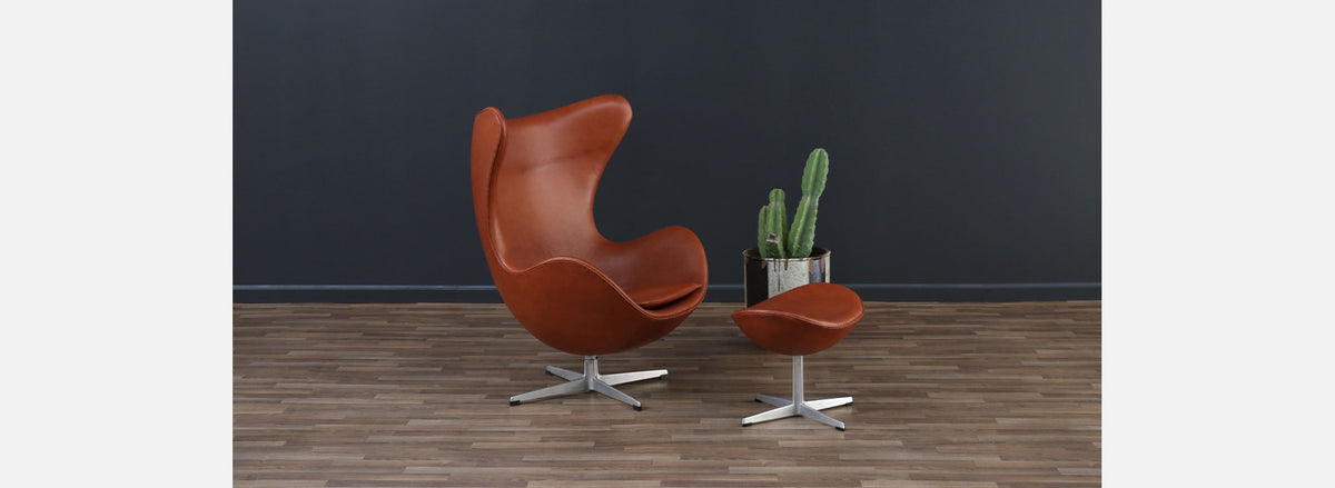 Vintage Arne Jacobsen Cognac Leather "Egg" Chair 