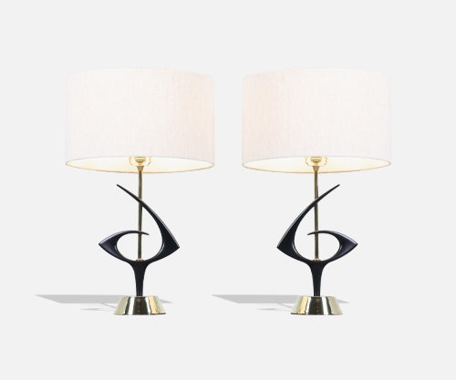 Mid-Century Modernist Sculpted Brass Table Lamps by Rembrandt Lamp Co