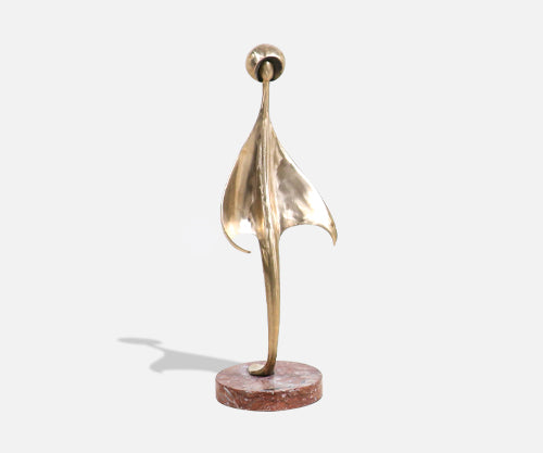 Mid-Century Modern Abstract Brass Sculpture with Pink Marble Base