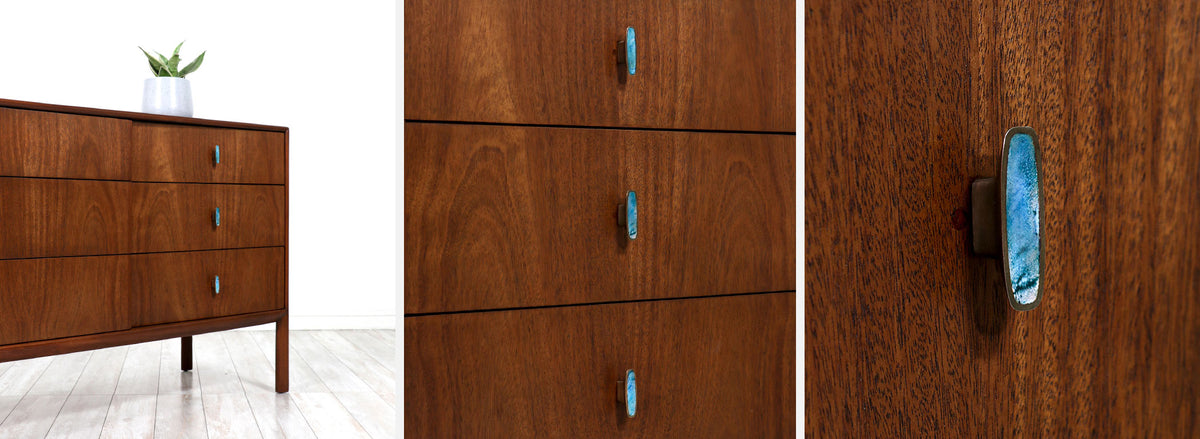 Mid-Century Modern Dresser with Turquoise Enameled Inlaid Pulls 