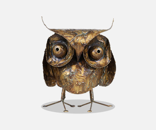 Vintage Curtis Jere Brutalist Drip-Finished Metal Owl Sculpture for Artisan House