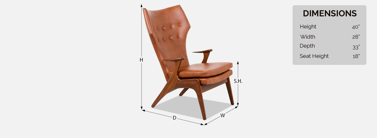Kurt Østervig Cognac Leather Wing Chairs for Rolschau Mobler