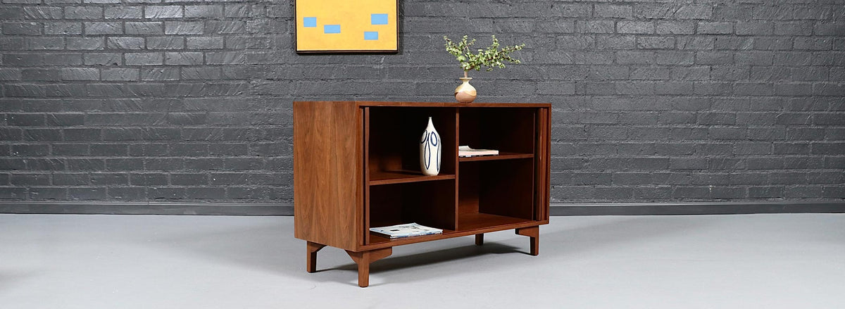 Vintage California Modern Tambour-Door Walnut Credenza by Barzilay