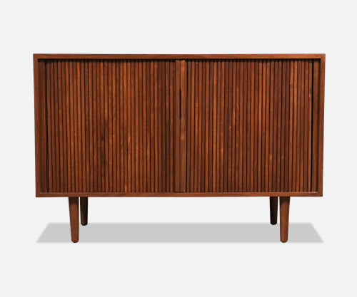 California Modern Walnut Tambour-Door Credenza by Barzilay