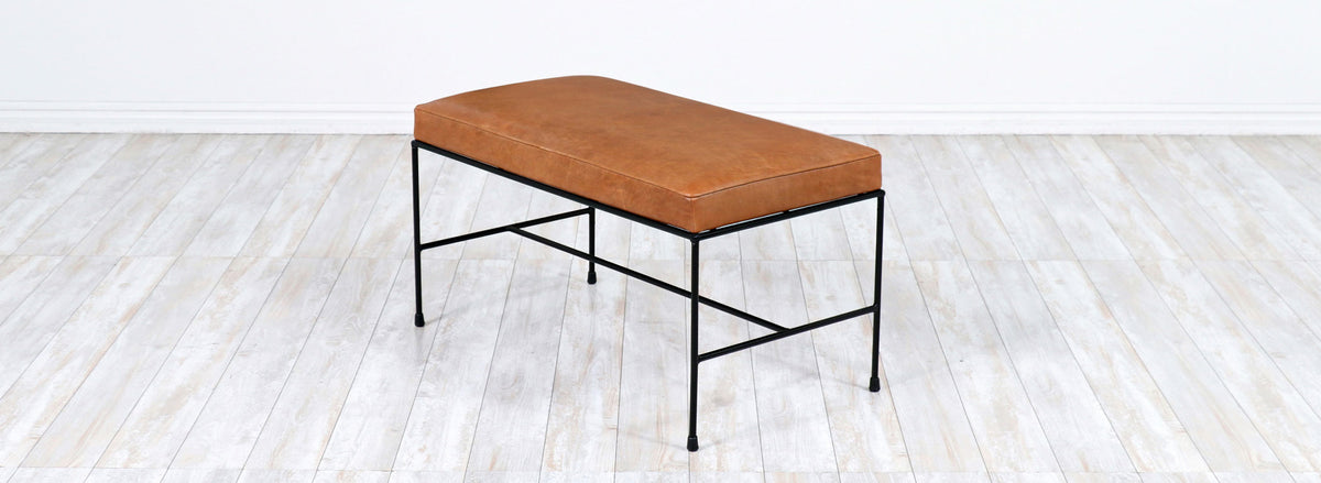 Paul McCobb "Planner Group" Leather & Iron Bench for Winchendon Furniture