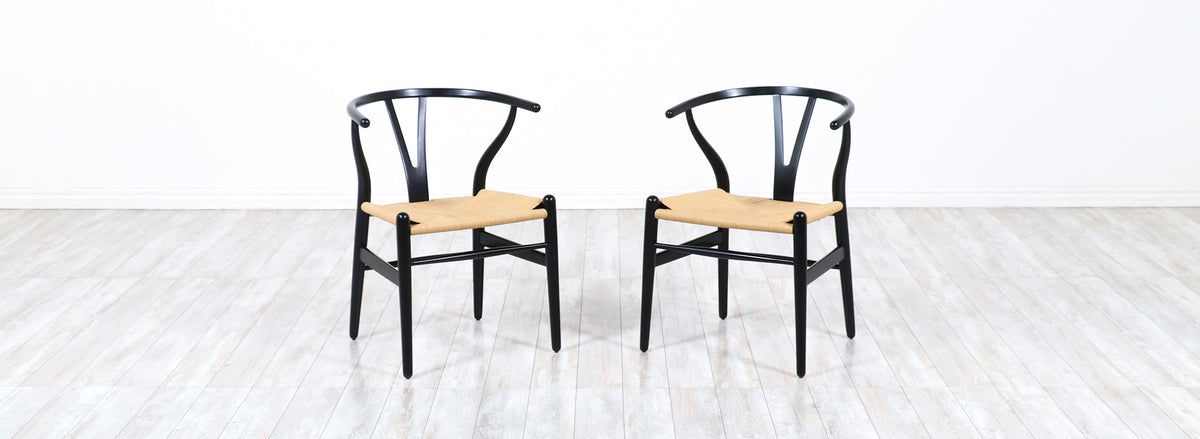 Hans J. Wegner "Wishbone" Ebonized Arm Chairs for Carl Hansen & Søn 