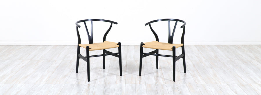Hans J. Wegner "Wishbone" Ebonized Arm Chairs for Carl Hansen & Søn 
