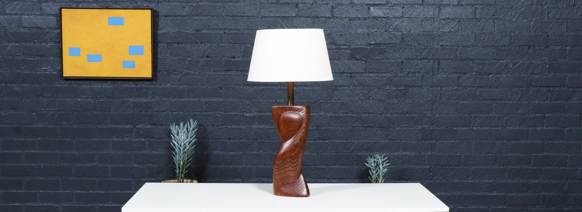 Lynn Lawrence Carved Biomorphic Oak Table Lamp for Modeline of CA