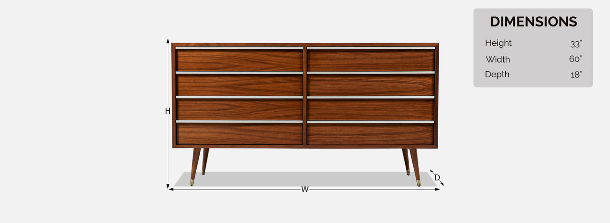 John Keal Walnut Dresser with Metal Accent Pulls for Brown Saltman 