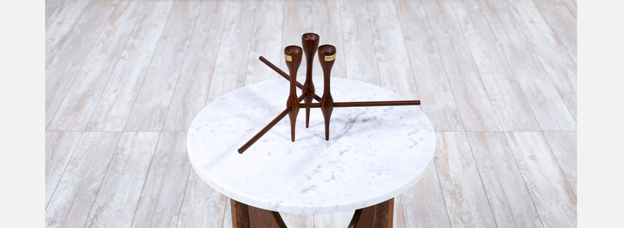 Danish Modern Adjustable Sculpted Teak Candle Holder