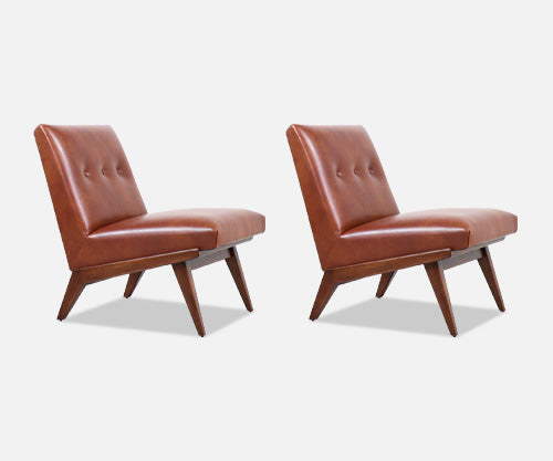 Jens Risom Cognac Leather Slipper Lounge Chairs for Knoll 