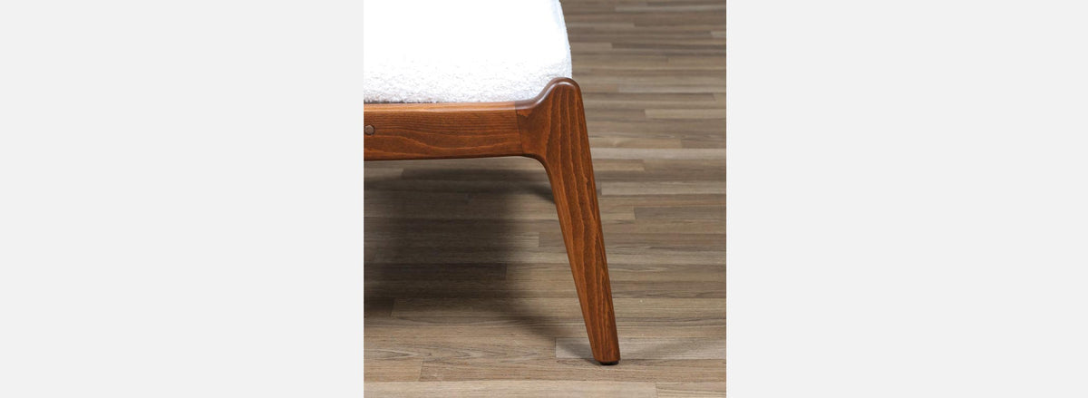 Mid-Century Modern Sculpted Walnut & Tweed Stool