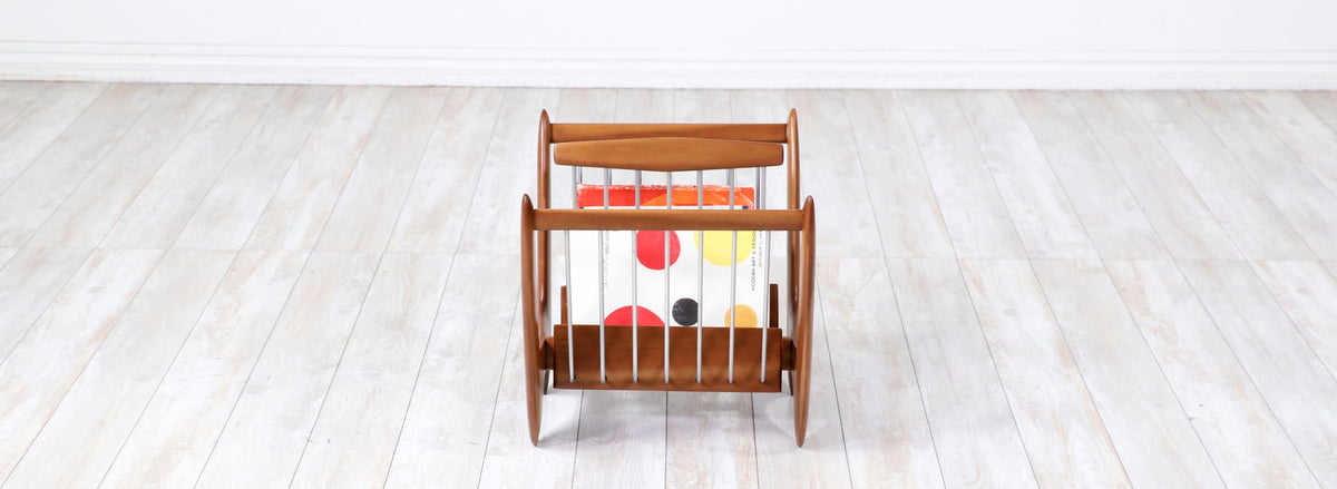 Mid-Century Modern Sculpted Walnut Magazine Holder
