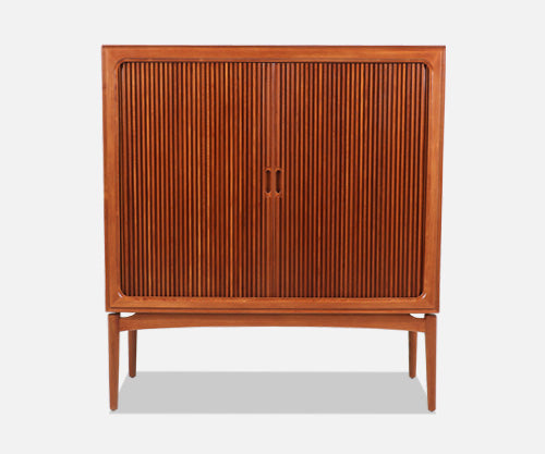 Danish Modern Tambour-Door Teak Cabinet Credenza 