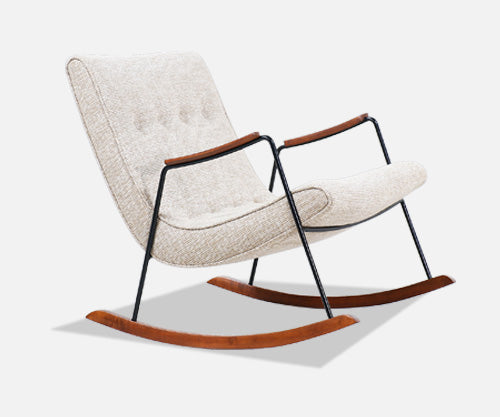 Milo Baughman "Scoop" Iron & Walnut Rocking Chair for Thayer Coggin 