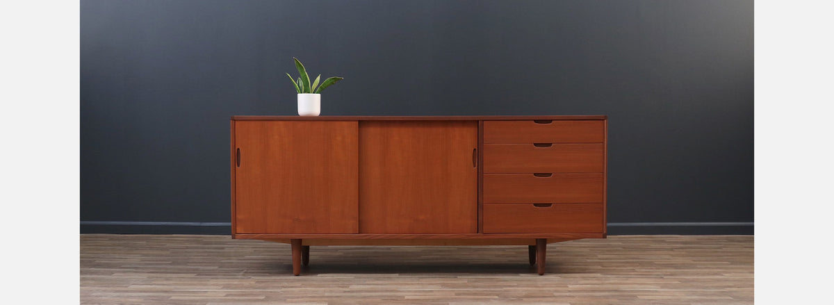 Mid-Century Danish Modern Teak Credenza w/ Sliding Doors