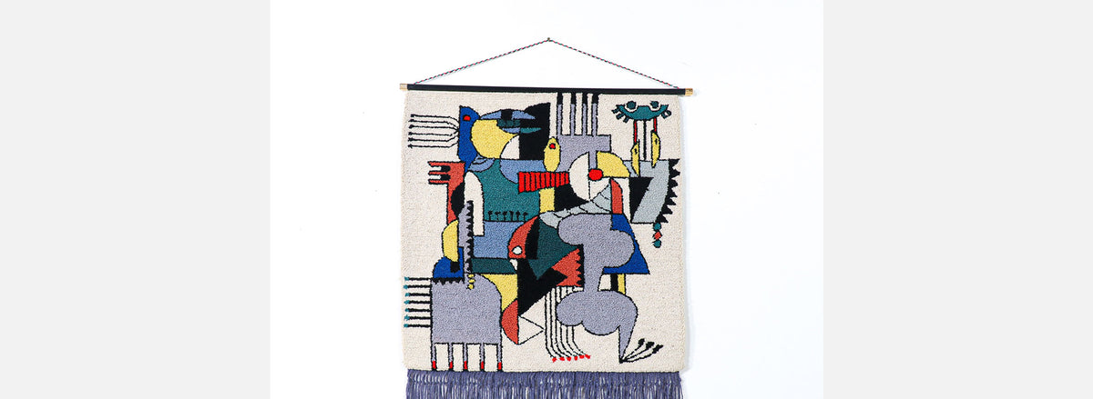 Mid-Century Modernist Picasso Cubist Style Wall Hanging Tapestry Art