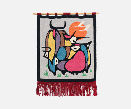 Mid-Century Modern Hand-Woven Wall Tapestry Art 
