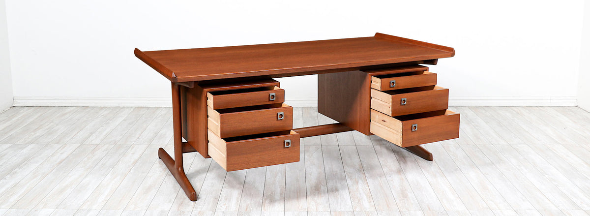 Danish Modern Executive Teak Desk for H.P. Hansen