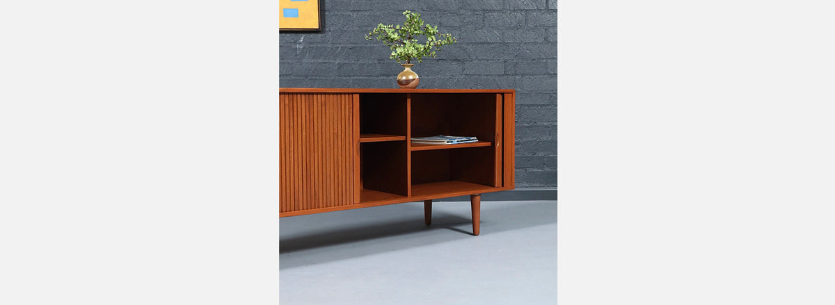 Custom Tambour-Door Teak Credenza by Danish Modern L.A.