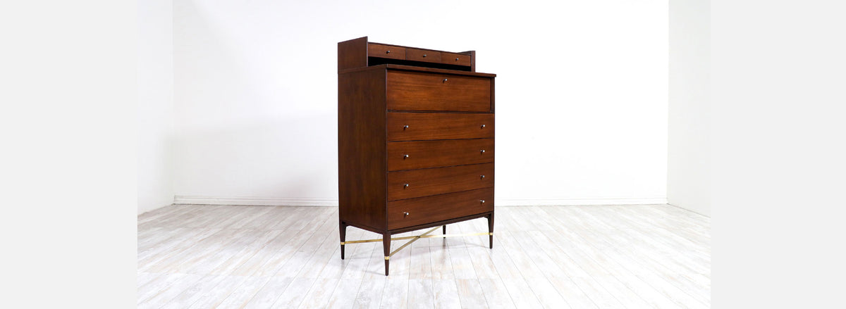 Paul McCobb "Irwin Collection" Chest of Drawers with Brass Accents for Calvin Furniture 