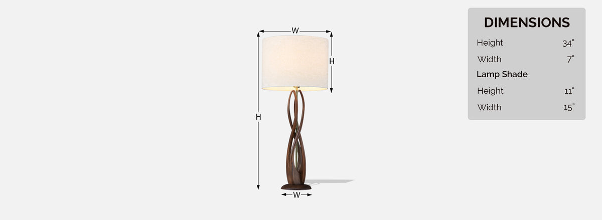 Mid-Century Sculpted Walnut Base with Brass Accent Table Lamp