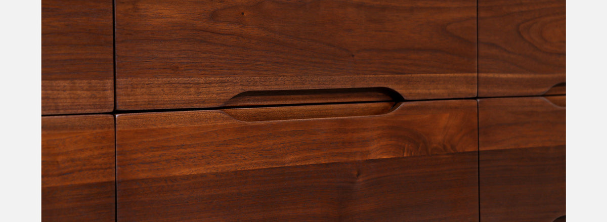 Mid-Century Modern Sculpted Walnut 9-Drawer Dresser 