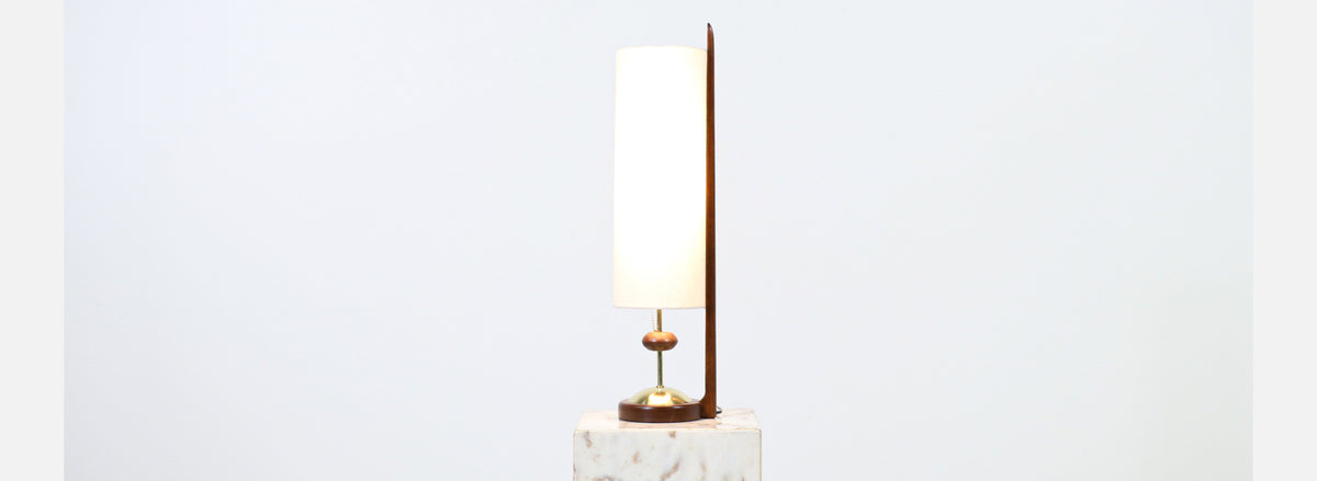 Modeline of California Modern Sculpted Walnut & Brass Table Lamp