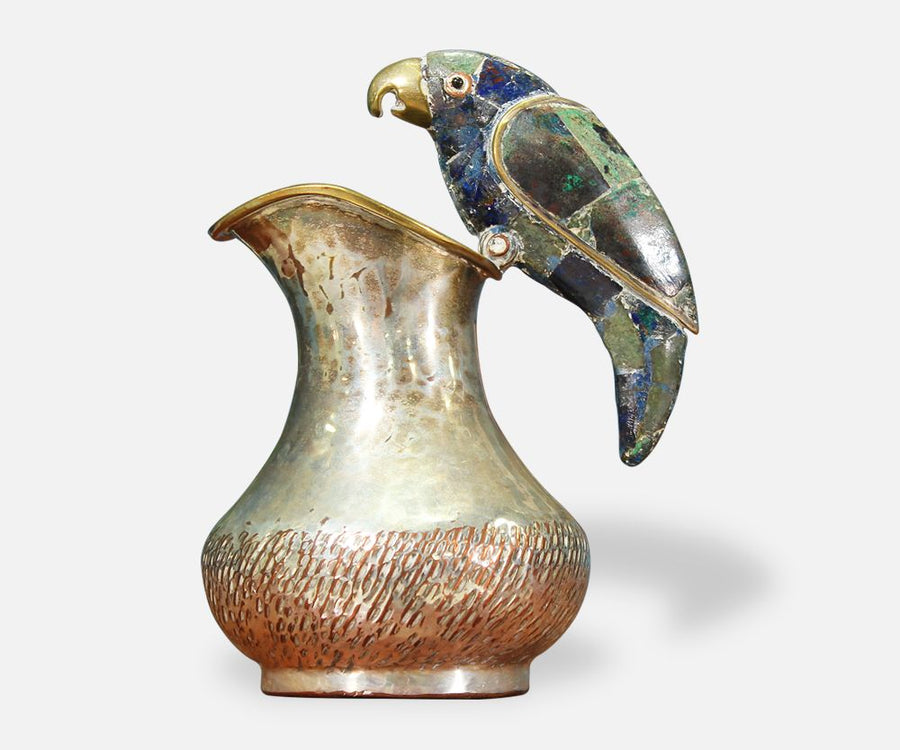 Mexican Modernist Silver Parrot Pitcher by Los Castillos