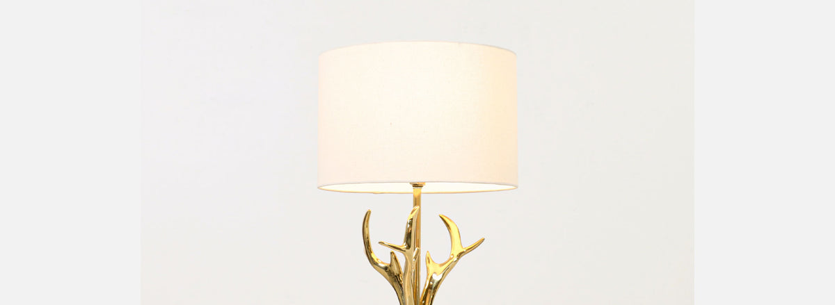 Mid-Century Modern Sculpted Brass Horns & Lucite Table Lamp 