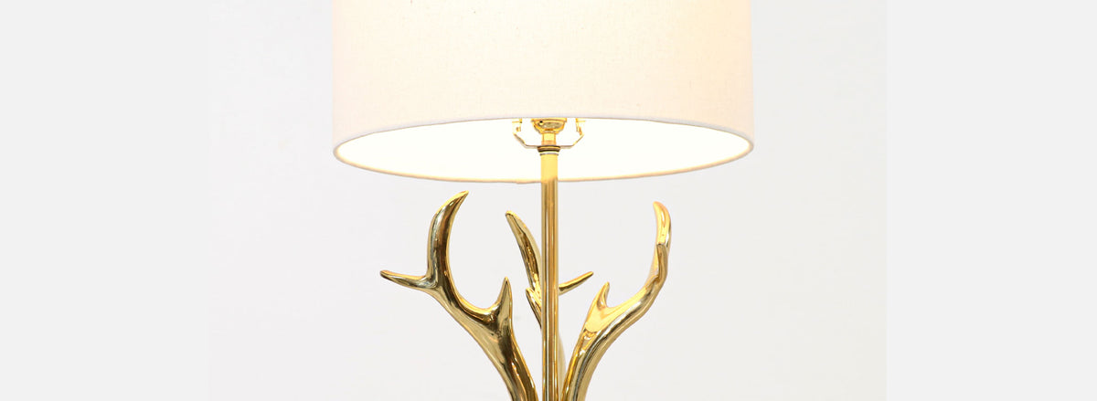 Mid-Century Modern Sculpted Brass Horns & Lucite Table Lamp 