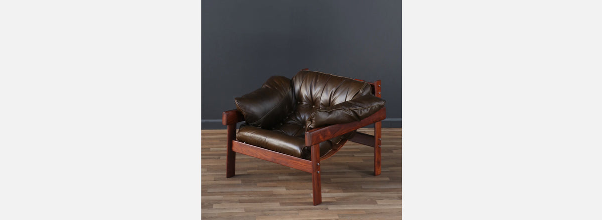 Percival Lafer MP-41 Series Dark Olive Green Leather Lounge Chairs