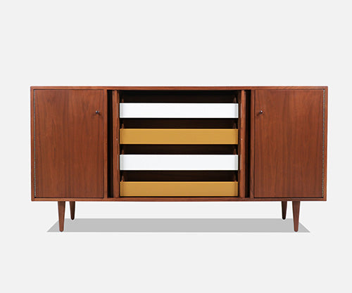 Milo Baughman Tambour-Door Credenza with Colored Drawers for Glenn of California
