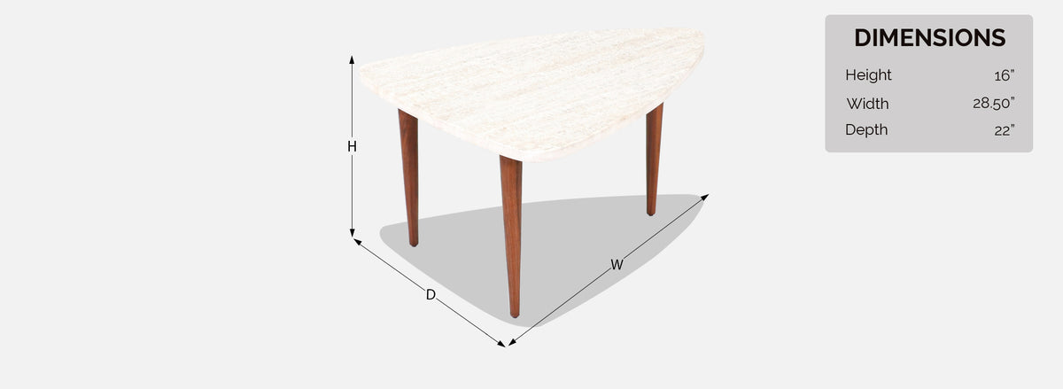Mid-Century Modern Triangular Travertine Stone Top Side Table