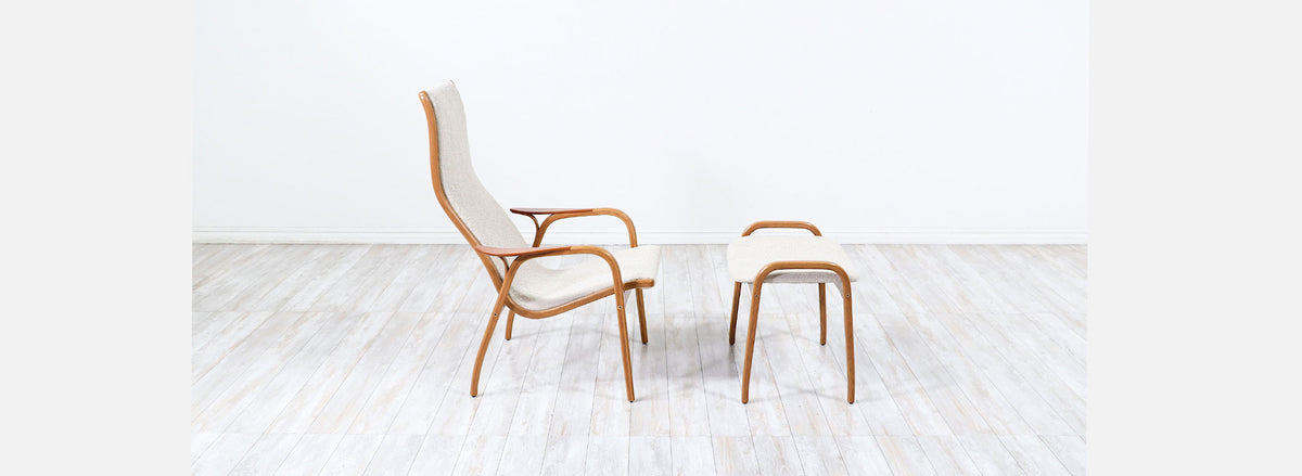 Yngve Ekstrom "Lamino" Sculpted Oak Lounge Chair with Ottoman for Swedese