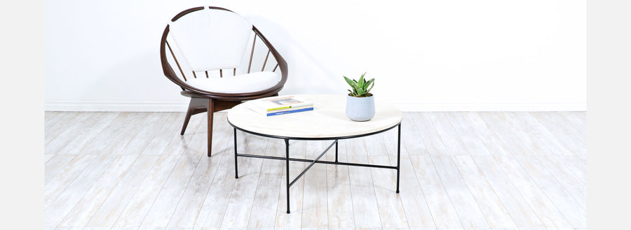 Paul McCobb Travertine Stone & Iron Coffee Table with for Winchendon Furniture