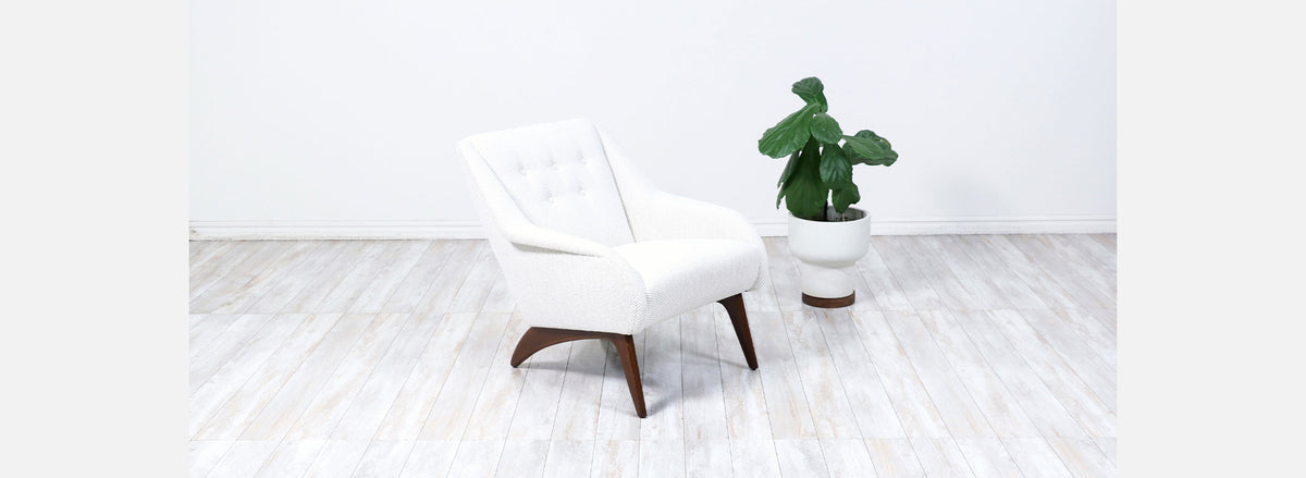 Mid-Century Modern Sculpted Teak & Tufted Lounge Chair