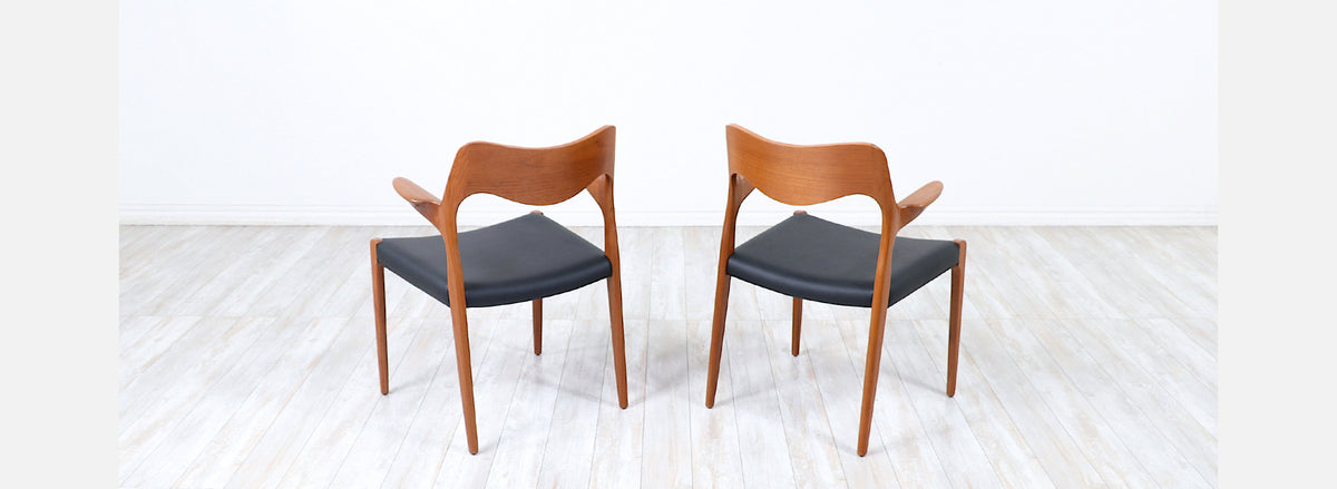 Niels Møller Model-71 Leather & Teak Arm Chairs for J.L. Møllers