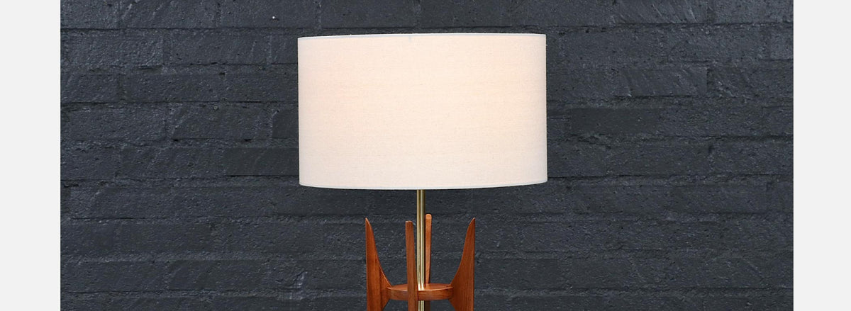 Mid Century Italian "Hourglass" Sculpted Walnut & Brass Table Lamp