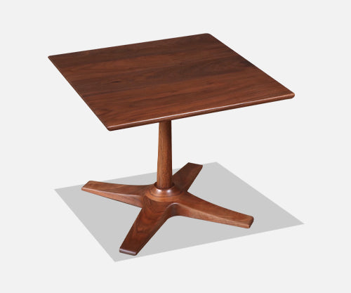 Mid-Century Modern Walnut Pedestal Side Table w/ Star Base