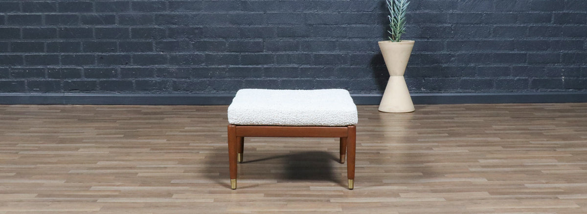 Swedish Modern Boucle & Leather Stool by Folke Ohlsson for Dux