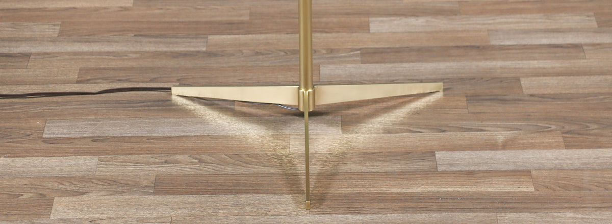 Mid-Century Sculpted Brass Tripod Floor Lamp w/ Side Table by Laurel