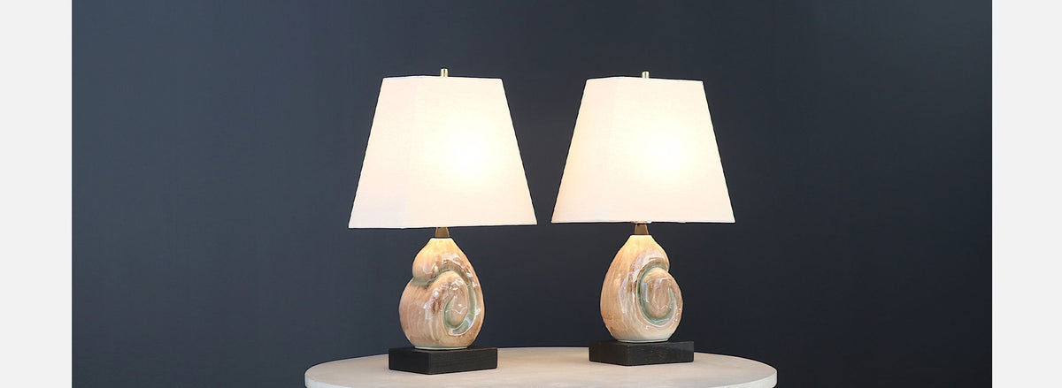 Yasha Heifetz Ceramic Nautilus Shell Table Lamps