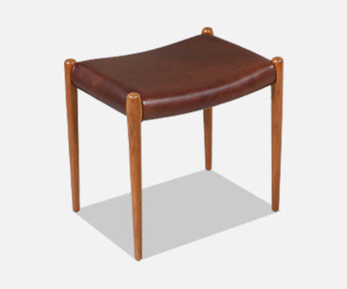 Niels Møller Model-80A Cognac Leather & Teak Stool for J.L. Møllers