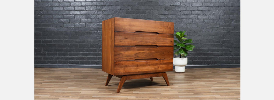 Mid-Century Modern Sculpted Walnut Highboy Dresser