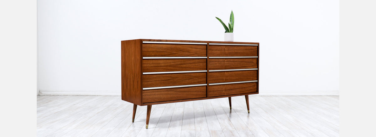 John Keal Walnut Dresser with Metal Accent Pulls for Brown Saltman 