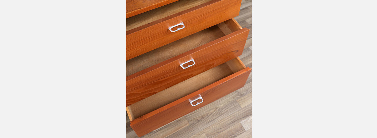 Danish Modern 9-Drawer Teak Dresser with Steel Pulls