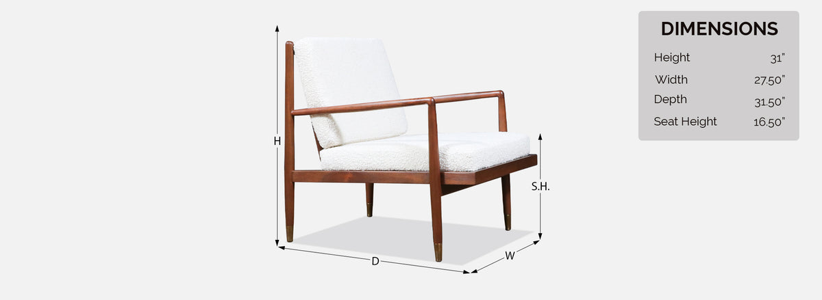 Mid-Century Modern Sculpted Walnut Lounge Chair w/ Brass Sabots