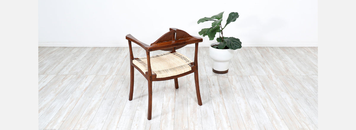 California Modern Walnut & Cane Arm Chair by Gene L. Hackleman